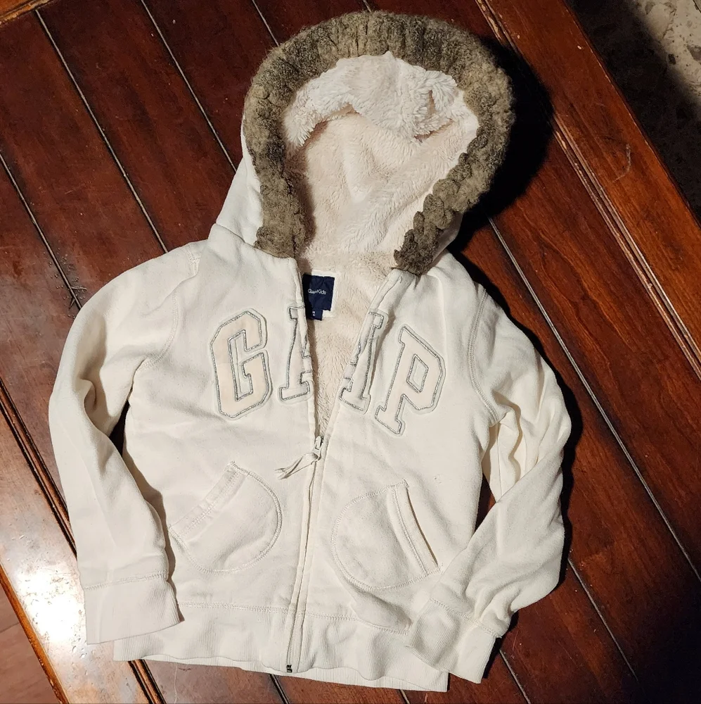 GAP Kids Off-White Hoodie Jacket with Faux Fur Lining